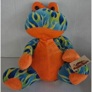 Funny Farm Friends Frog Plush Stuffed Animal w/ Tag Bright Colors Vintage Toy